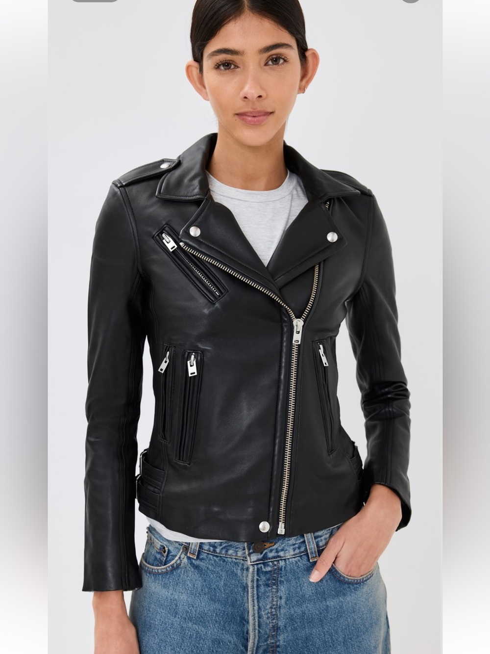 IRO Black Leather Biker Jacket with Silver Hardware